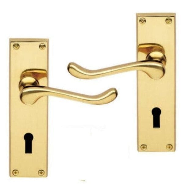 Victorian Scroll Polished Brass Lever Lock Door Handles 145 x 38mm