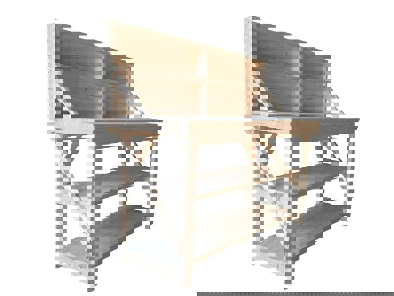 Acorn kiln-dried wooden workbench with back panel and double shelf, ideal for workshops and garages