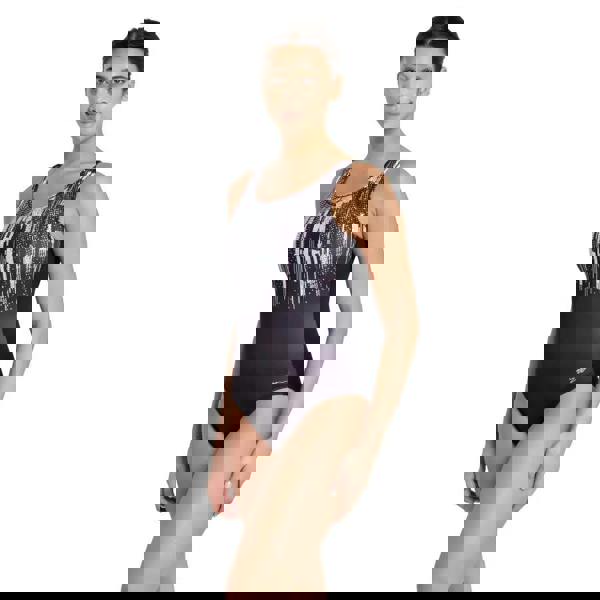 Zoggs Shimmer Scoopback Swimsuit in black and silver sequins