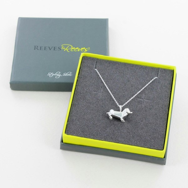 Origami Dachshund Sterling Silver Necklace - Reeves & Reeves