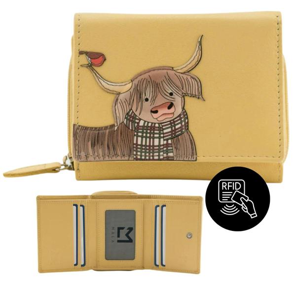 Mala Leather Callum The Highland Cow Tri Fold Purse