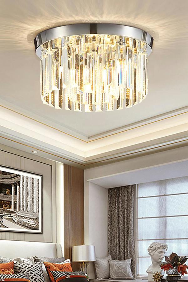 Living and Home Luxury Crystal Column Flush Mount Ceiling Light with Chrome Frame