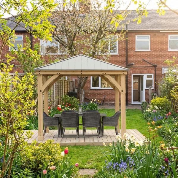 Yardistry Wooden Gazebo 10ft x 10ft (3m x 3m), Meridian Series with Green Roof Garden Design 1