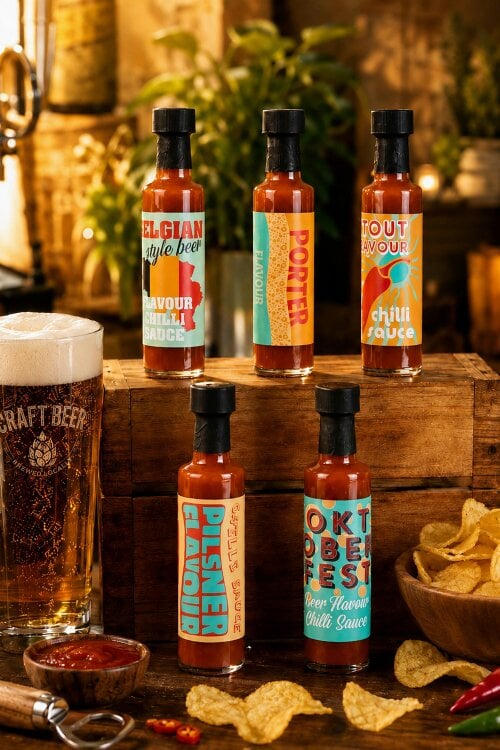 'On the Sauce' 5 Pack Beer Chilli Hot Sauce Gift Set