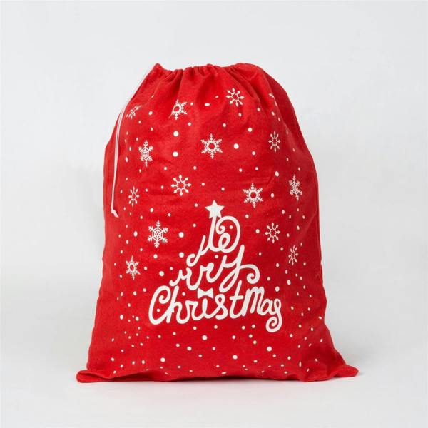 Festive Felt Santa Sack Variant Set with Merry Christmas Print and Drawstring Top image 6