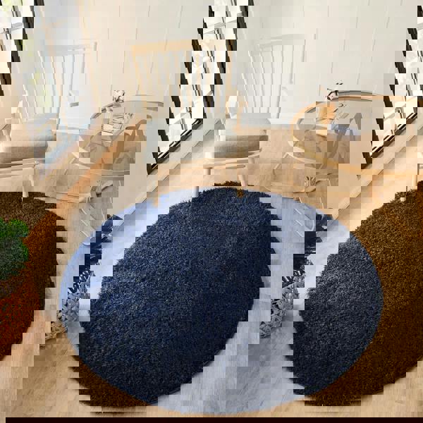 Livabliss Moda Shag-Solid Color Dark Blue Plush Soft Pile Rug