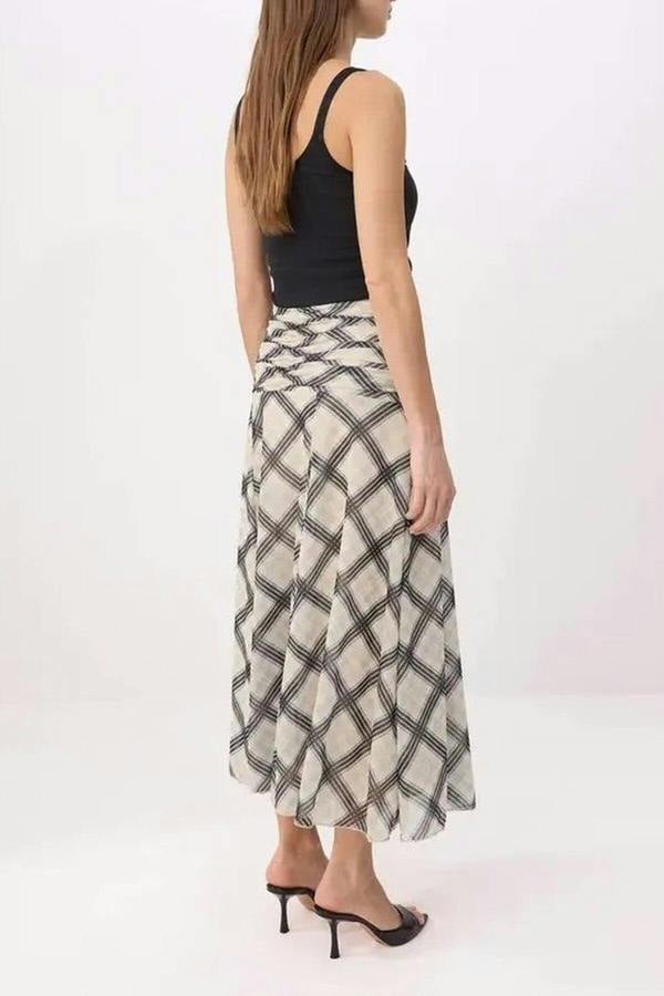 WOVCOR Maxi Gathered Boho Chic Printed Tulle Stretch Knit Skirt