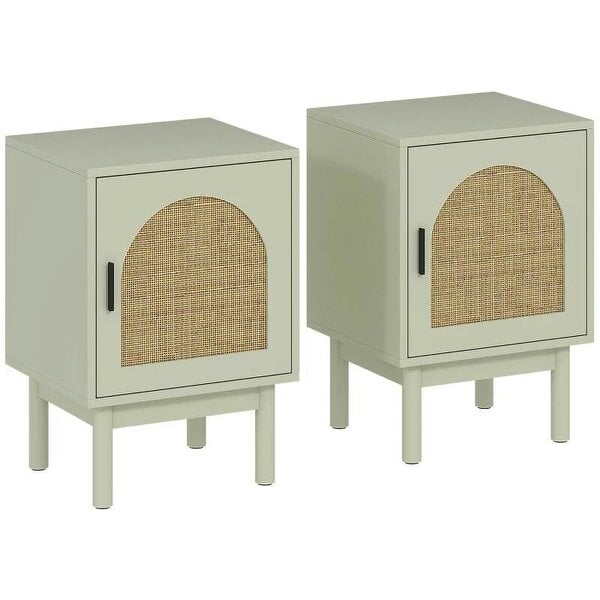 2-Piece Rattan Bedside Table for Bedroom - Light Green