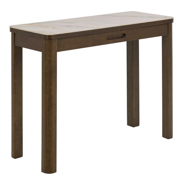 Wyld Haus Cork Cream Ceramic Console Table with Oak Veneer Base 1 Drawer