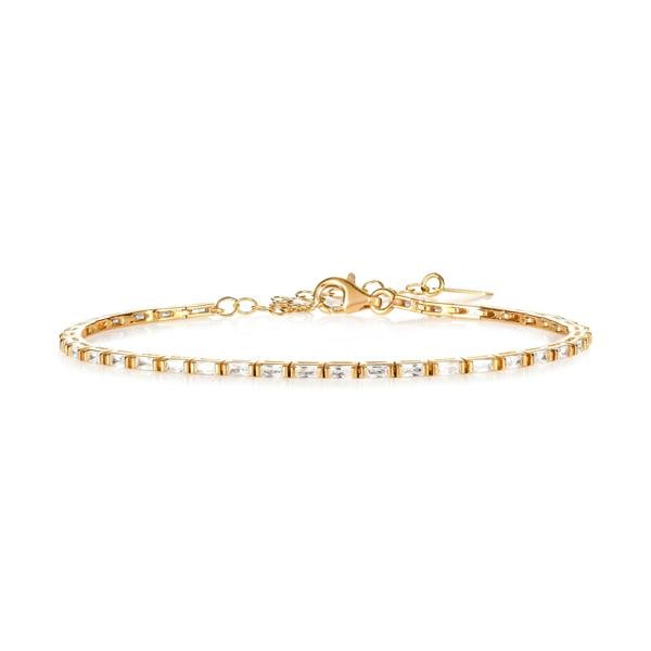 namana Gold Plated Sterling Silver Tennis Bracelet With Baguette-Cut Stones for Women