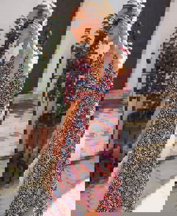 Multicoloured Animal Ruche Midi Dress