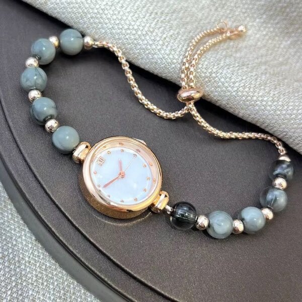 The Colourful Aura Elegant Rose Gold Beaded Dial Bracelet Watch - Grey - Grey