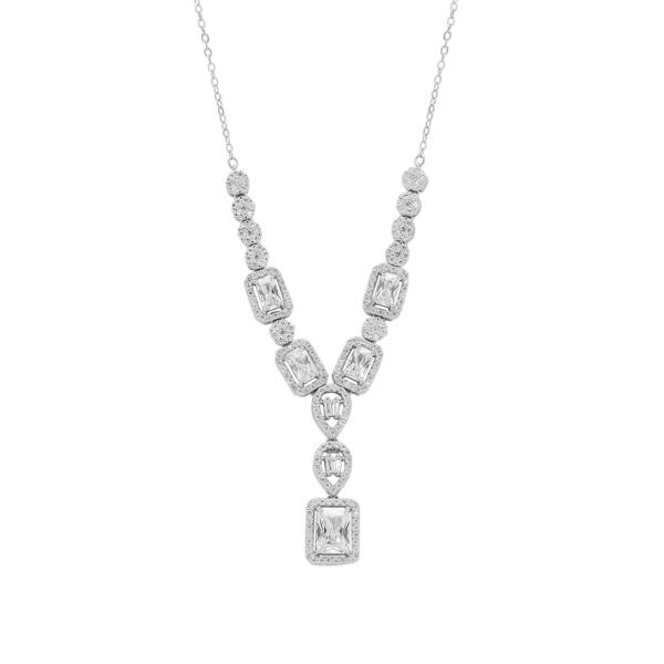 Spero London Elegant Y Sterling Silver Necklace with Emerald-Cut & Teardrop Gemstones