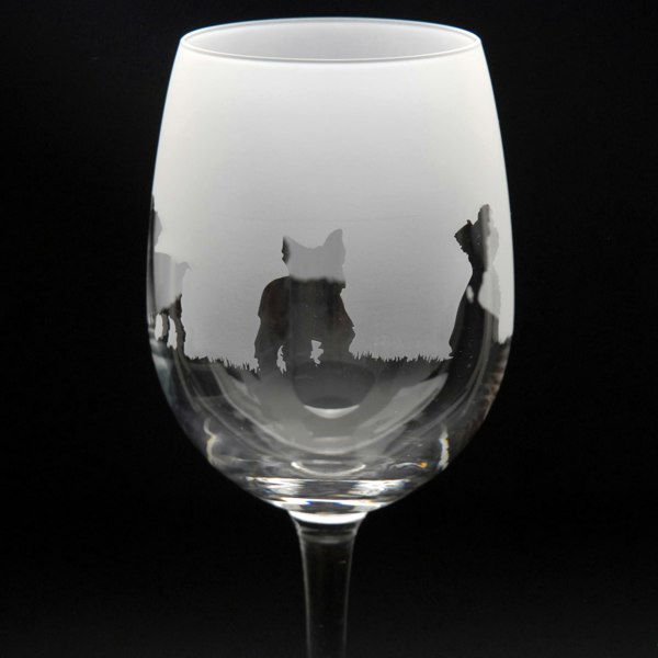 Glyptic Glass Art Yorkie Dog Crystal Wine Glass - Hand Etched/Engraved Gift