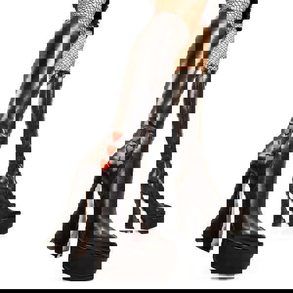 Lamoda Love Potion Black PU Red Heart Platform Knee High Gothic Boots UK3