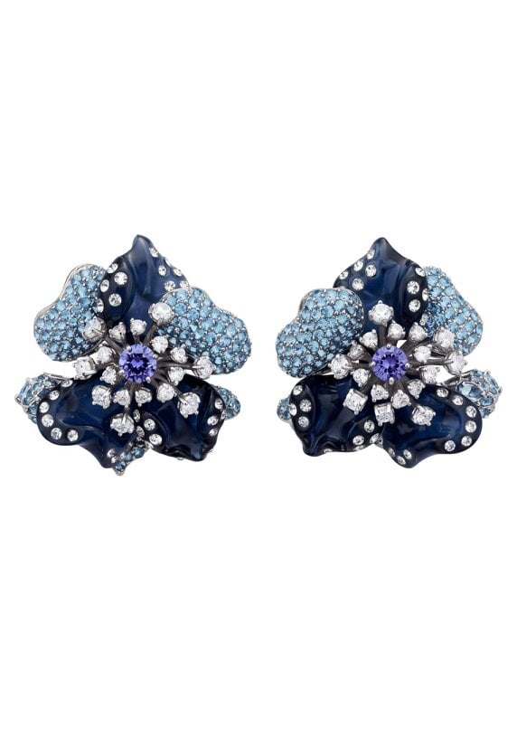 Latelita Blue Orchid Flower Stud Earrings Silver