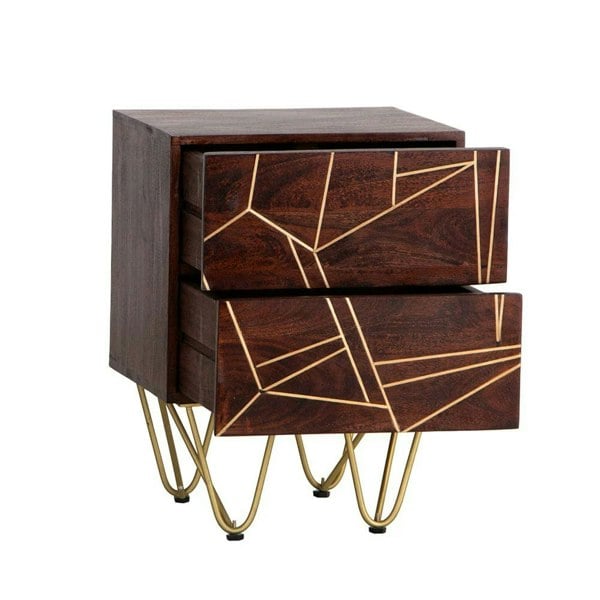 IH Design Jusleen Solid Mango Wood 2 Drawer Lamp Table