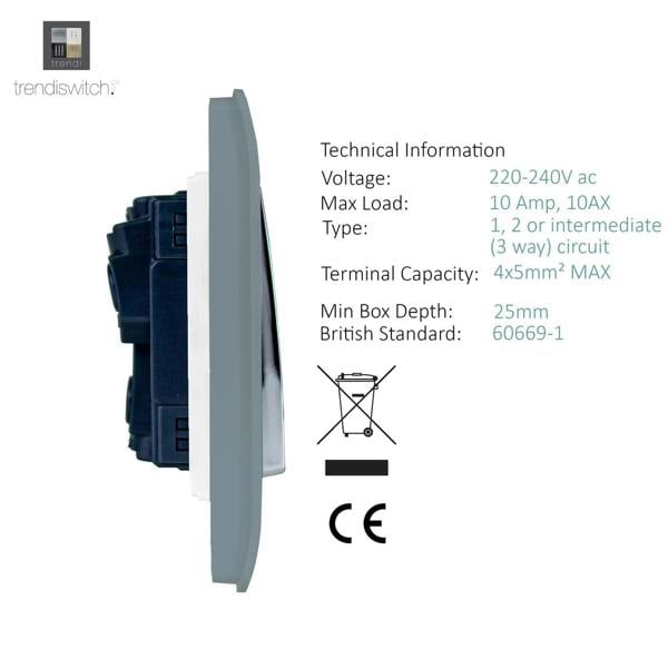 Trendi Switch 4 Gang Intermediate Rocker Light Switch in Cool Grey