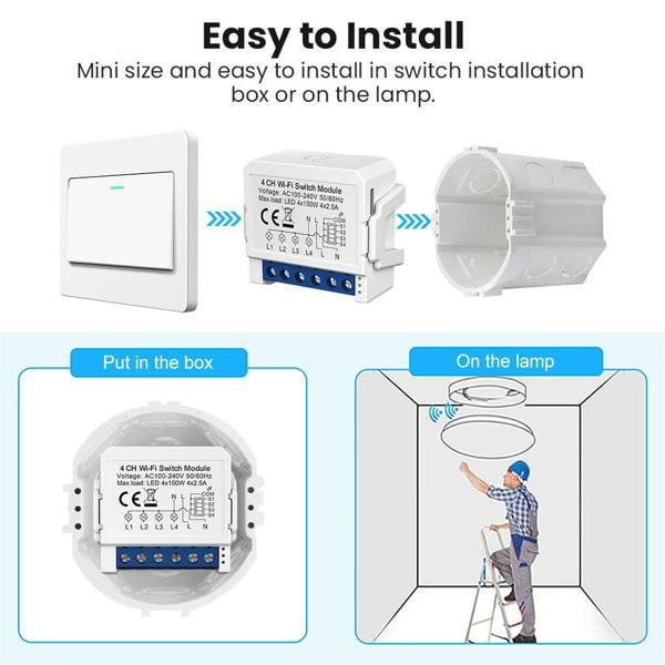 ENER-J Smart WiFi 2CH Switch Module, Converts Existing Switch to App & Voice Control, Works with Alexa & Google Assistant