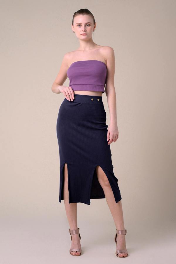 ENORSIA Crown Split Front Jersey Skirt