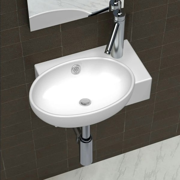 Berkfield Ceramic Sink Basin Faucet & Overflow Hole Bathroom White