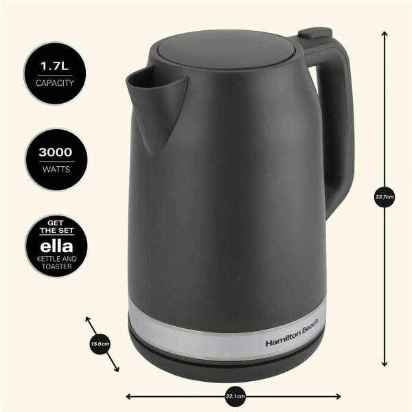Hamilton Beach Ella 1.7L Kettle - Matte Charcoal
