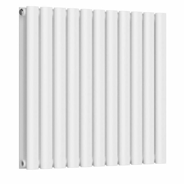 MYHOMEWARE White 660 x 600 mm Modern Horizontal Column Designer Radiator Oval Double Panel Radiator Heater