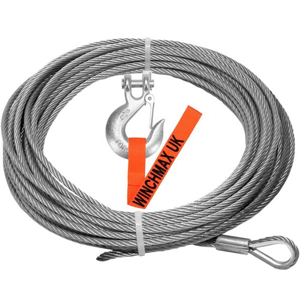 WINCHMAX Steel Rope 26m x 9.5mm, Hole fix. 3/8 inch Clevis Hook. Suitable for winches up to 13,500lb (Hole In The Drum Fitting)