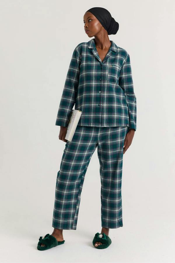 Plaid Long Pyjama Set in Green - Pajamas