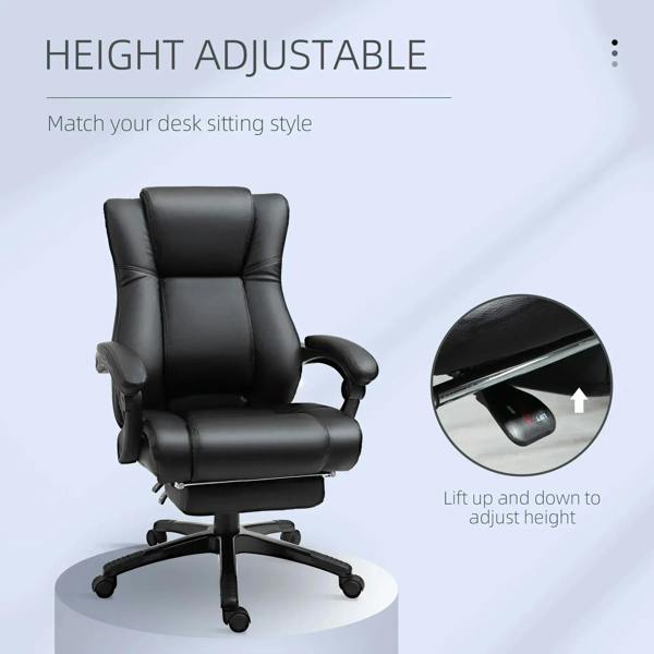 Black PU leather office chair with adjustable height and padded armrests