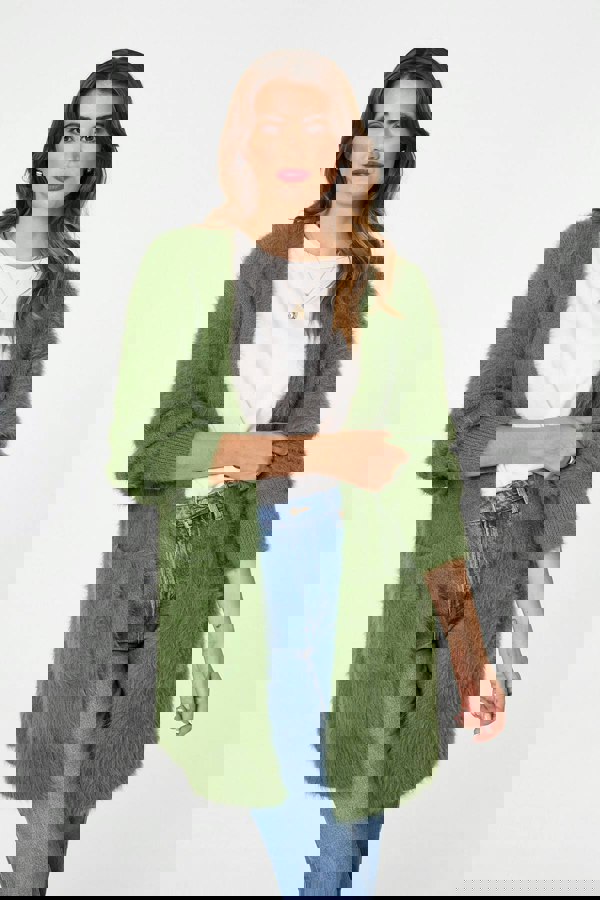 Olive | Soft Textured Longline Open Cardigan
