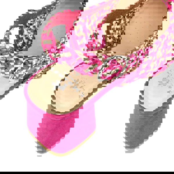 Embassy London Velora - Pink - Mid heel sling back sandal with woven leather upper and satin bow