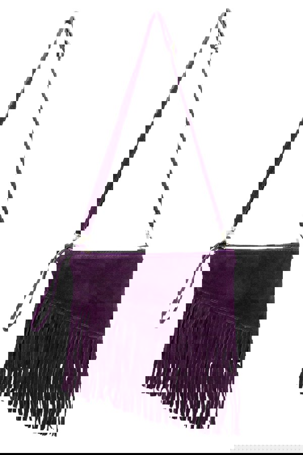 Kitise Small Multi-Functionla Fringe Italian Suede Leather Wristlet Purse Bag Crossobody Handbag