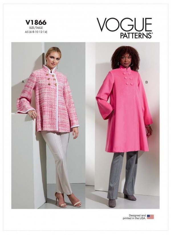 Vogue Sewing Pattern 1866, Coats for Women, A5 (6-8-10-12-14) - Easy