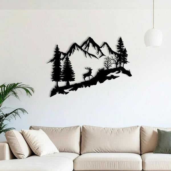 Decortie Mountain Peak and Forest Silhouette Metal Wall Decor 75 cm