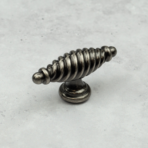 Antique Pewter Reeded Beehive Handle & Coordinating Pull Knob