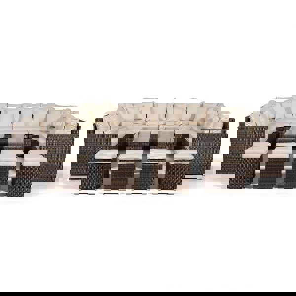 Giardino Santorini U Shape Modular 8 Seat Rattan Sofa Set With 2 Large Coffee Tables & 4 Stools