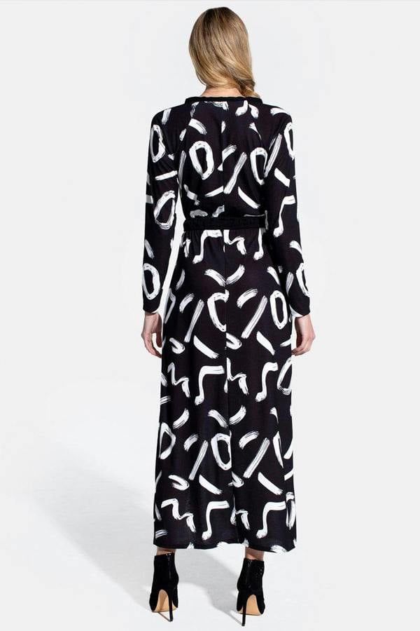 HotSquash Long Sleeve Maxi Dress with Neck Tie