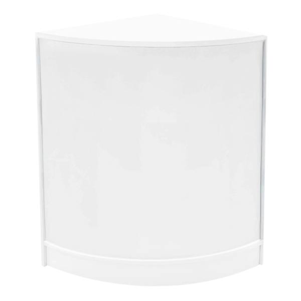 Curved white LED shop counter with a sleek design, ideal for retail displays and promotions, featuring a smooth finish and modern aesthetic