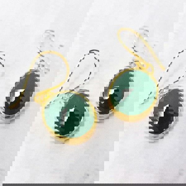 18ct Gold Plated Green Onyx Wire Drop Earrings