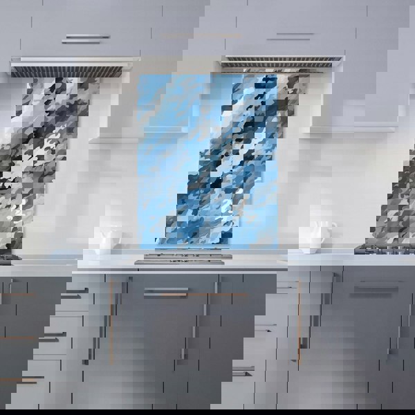 Warren Reed - Designer Blue And Grey Canvas Brushstrokes Kitchen Splashback