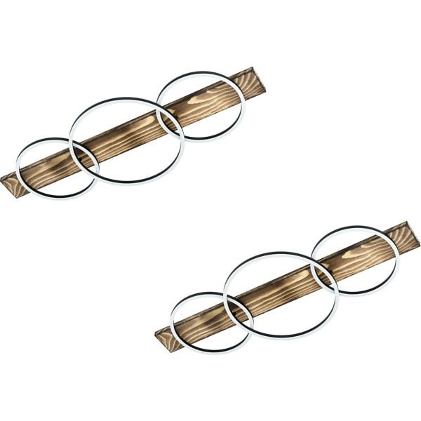 2 PACK Wall Flush Ceiling Light Black & Rustic Wood / White Shade Plastic LED Loops