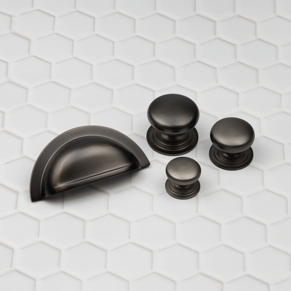 Handle & Home Dark Bronze Round Mushroom Knobs and Coordinating Cup Handle