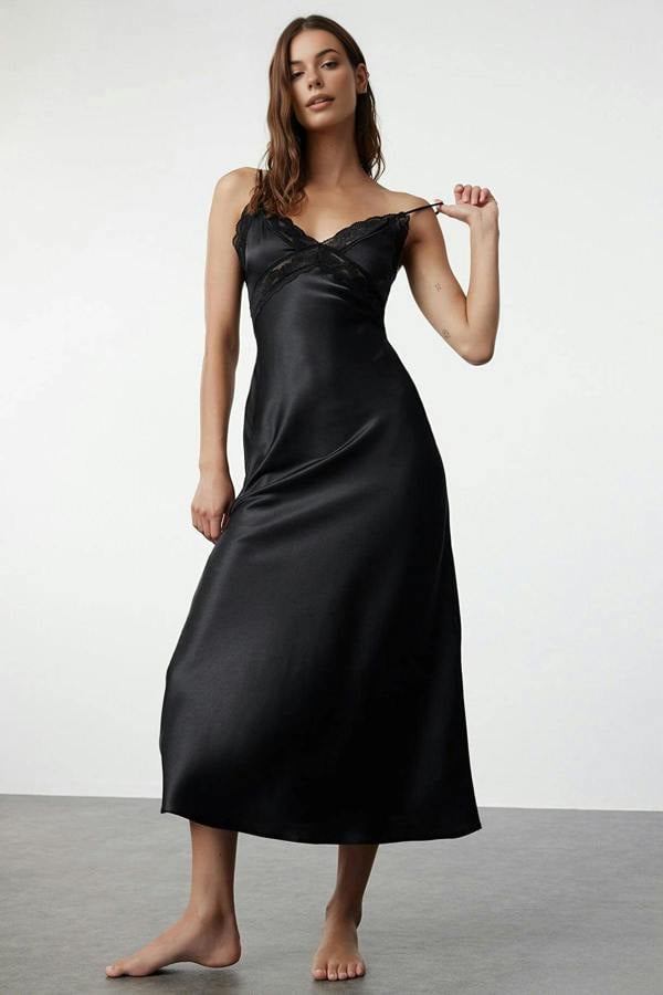 WOVCOR Satin Woven Nightdress with Lace Back Detail