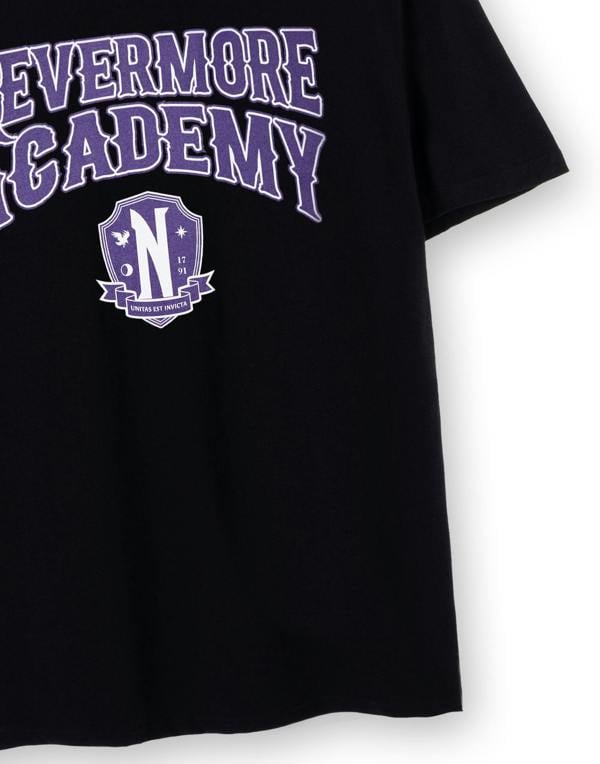 Wednesday Womens Black Nevermore Academy Short Sleeved T-Shirt