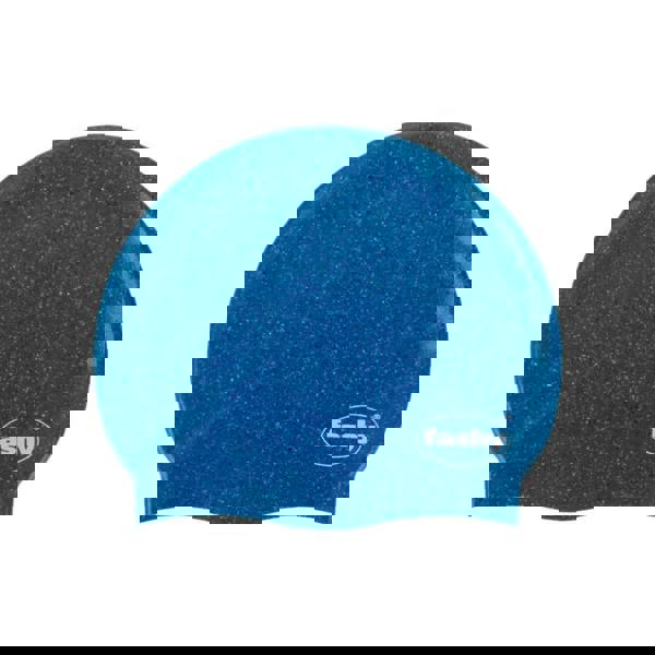 Blue sparkly Fashy silicone adult swim cap with fashy logo