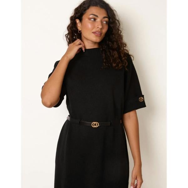 Blue Vanilla Funnel Neck Belted Knit Dress