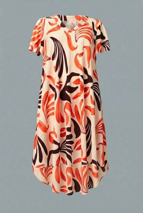 Izabel London Curve Angel Sleeve Relaxed Midi Dress - Orange