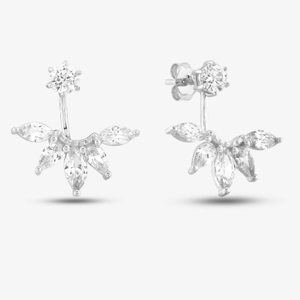 T. H. Baker Silver Cubic Zirconia Five Pear Fancy Dropper Stud Earrings SE02132A