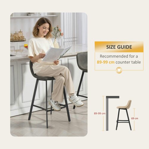 Wyld Haus Nora Set Of 2 Grey Faux Leather Dining Bar Stools With Back And Foot Support